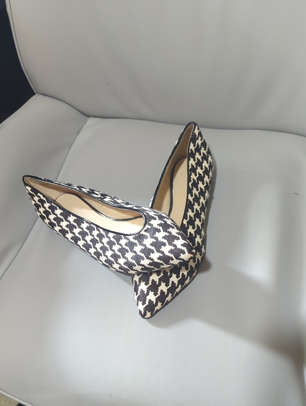 Nine West Black and White Houndstooth Pointed-Toe Flats